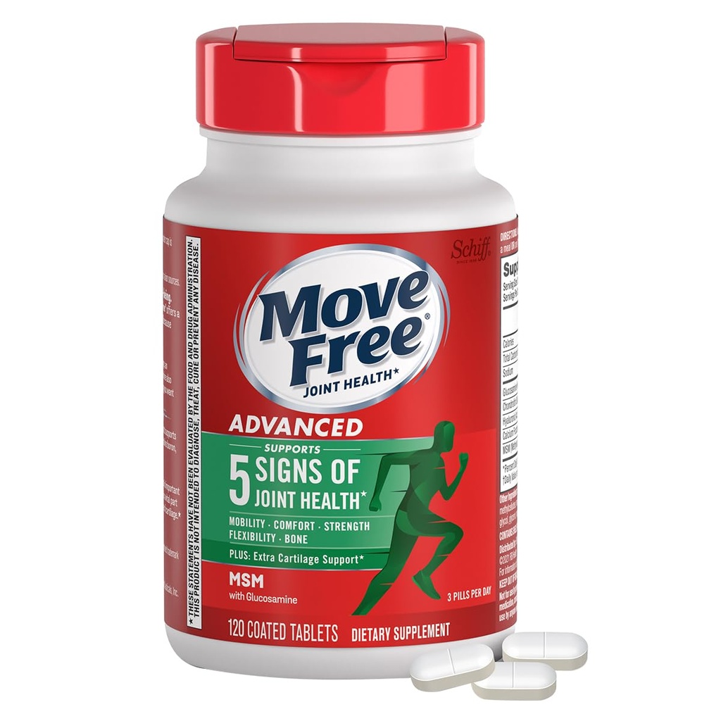 Mozgatás Free Advanced Glucosamine Chondroitin MSM Joint Support Support, Támogatja a Mobility Comfort Strength Rugalmasság & Bone - 120 tabletta (40 adag) *