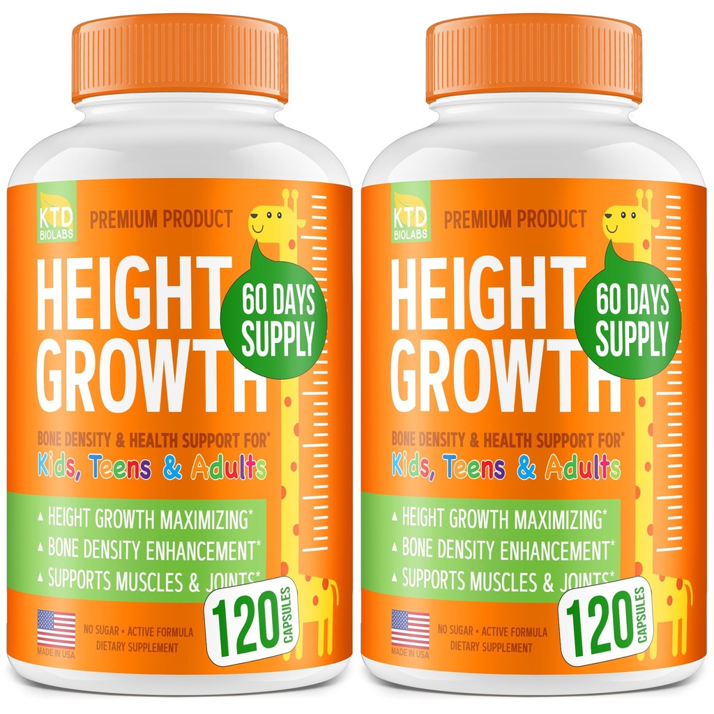 Pack of 2 Height Growth Maximizer - Made in USA - Natürliche Höhe Steigerung Booster & Teen Vitamine - Pillen zu wachsen Taller bei jedem Alter - Knochenwachstumsergänzung für Erwachsene & Kinder - 120 Kapseln