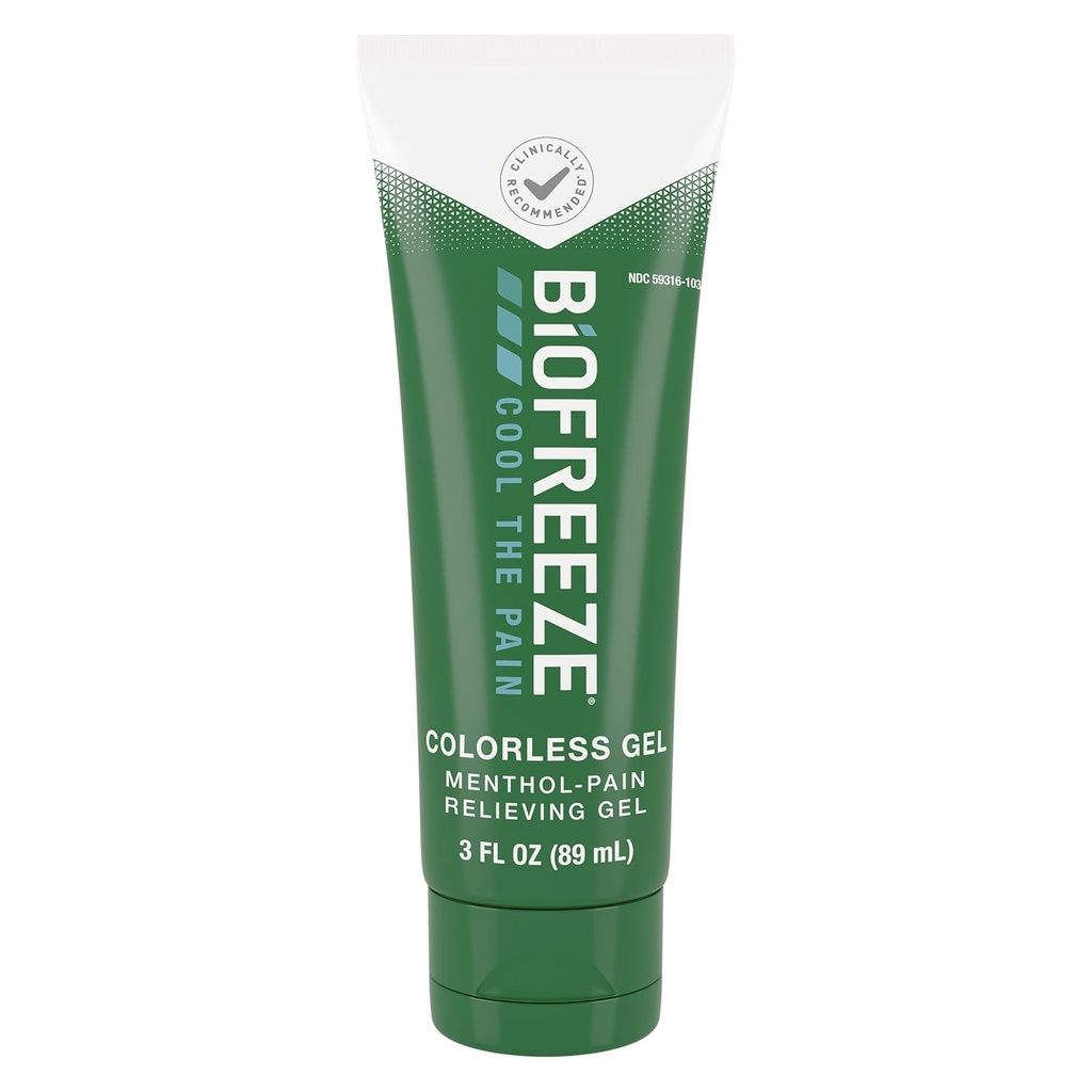 Biofreeze Menthol Pain Relieving Gel Colorless Gel 3 FL OZ Tube für Schmerzlinderung verbunden mit Sore Muskeln, Arthritis, einfache Rückenschmerzen, und Gelenkschmerzen (Packaging May Vary)