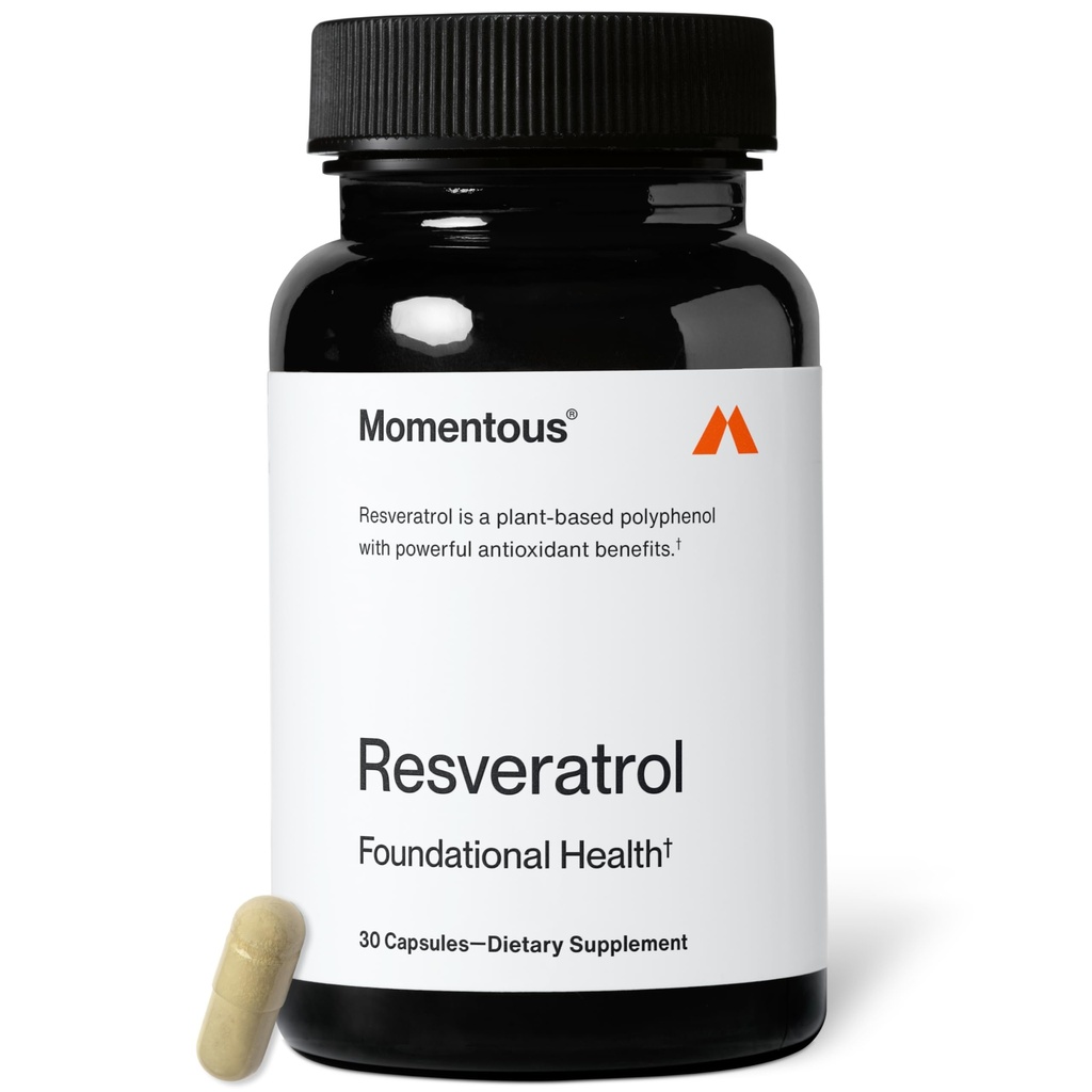 Momentous Resveratrol Supplement 450 mg - Trans-Resveratrol for Healthy Aging, Brain, & Heart Support - NSF Certified for Sport - GMO- & Gluten-Free - 30 Servings