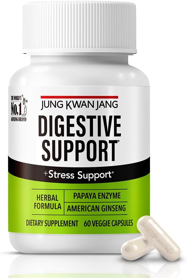 JungKwanJang Digestive Wellness Support - Papain 400mg, American Ginseng 143mg, Bromelain 400mg, Gut Health Supplement for Digestive Comfort and Nutrient Absorption, 60 Capsules for Men and Women