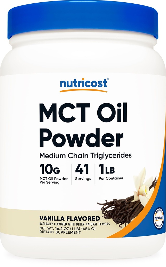 Nutricost Premium MCT Oil Powder (1 LB, Vanilla) - A legjobb Keto, Ketosis, és Ketogen diéta - Nulla Net szénhidrát, Non-GMO és glutén mentes, közepes láncú triglicerid