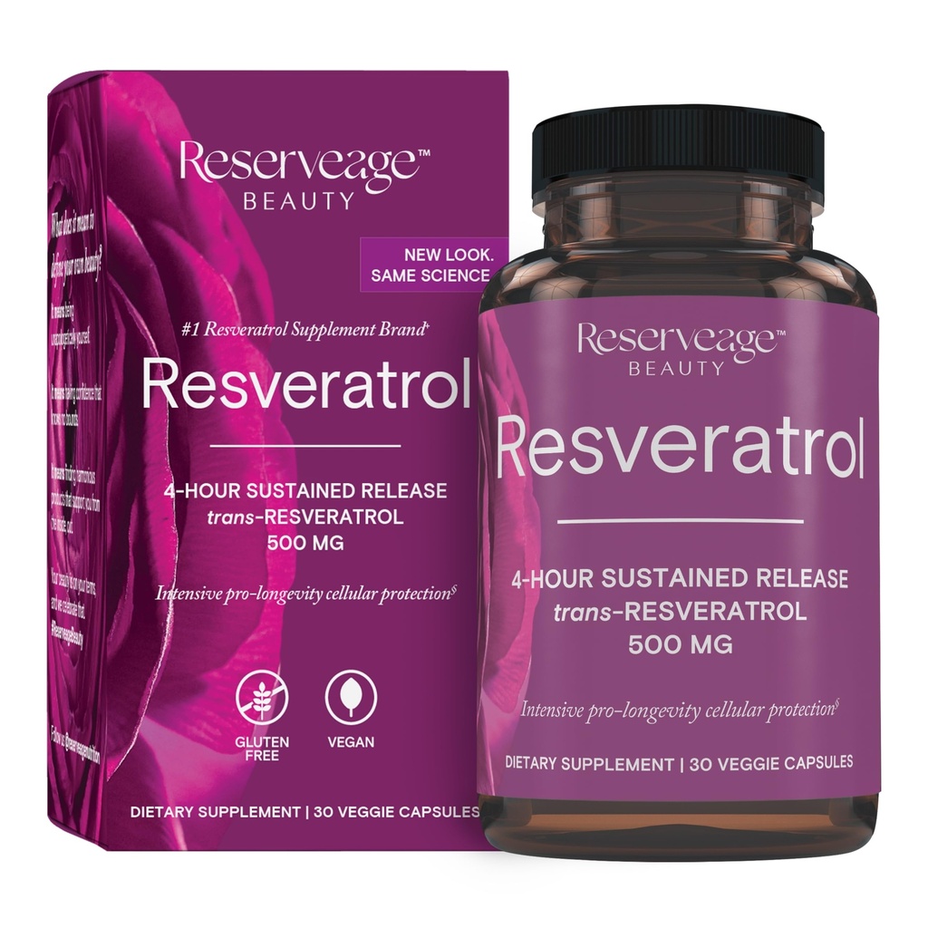 Reserve Schönheit, Resveratrol 500 mg, Antioxidans Ergänzung für Herz und zelluläre Gesundheit, Unterstützt gesundes Alter und Immunsystem, Paleo, Keto, 30 Kapseln