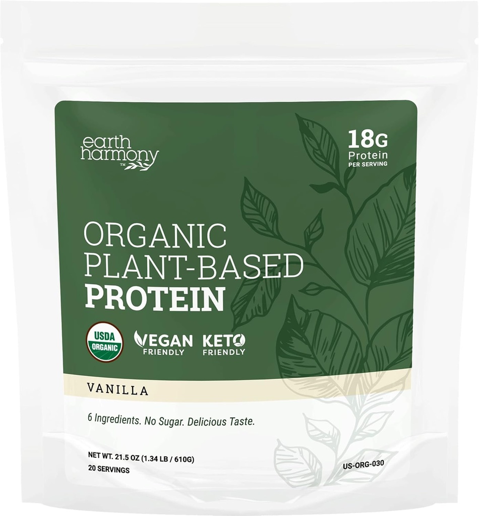 Bio Pflanzenprotein Pulver Vanille, Bioproteinpulver für Frauen und Männer, Kürbis & Pea Protein Vegan, Glutenfrei, Pflanzenbasierte Protein Shakes, 18g - 21.5 Oz