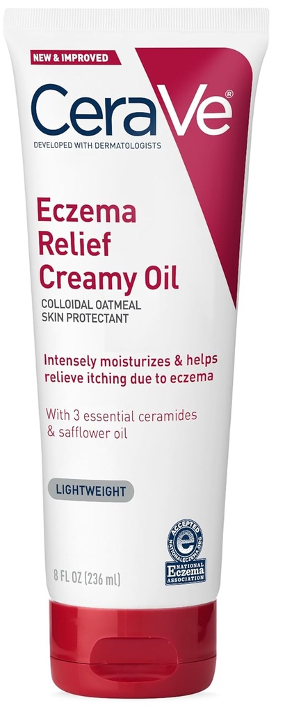 CeraVe Eczema Relief Creamy Body Oil, Eczema Calming Cream Mit kolloidalem Oatmeal & Safflower Oil Für trockene Haut & jucken Haut Relief, Steroid Free & Paraben Free, 8 Unze