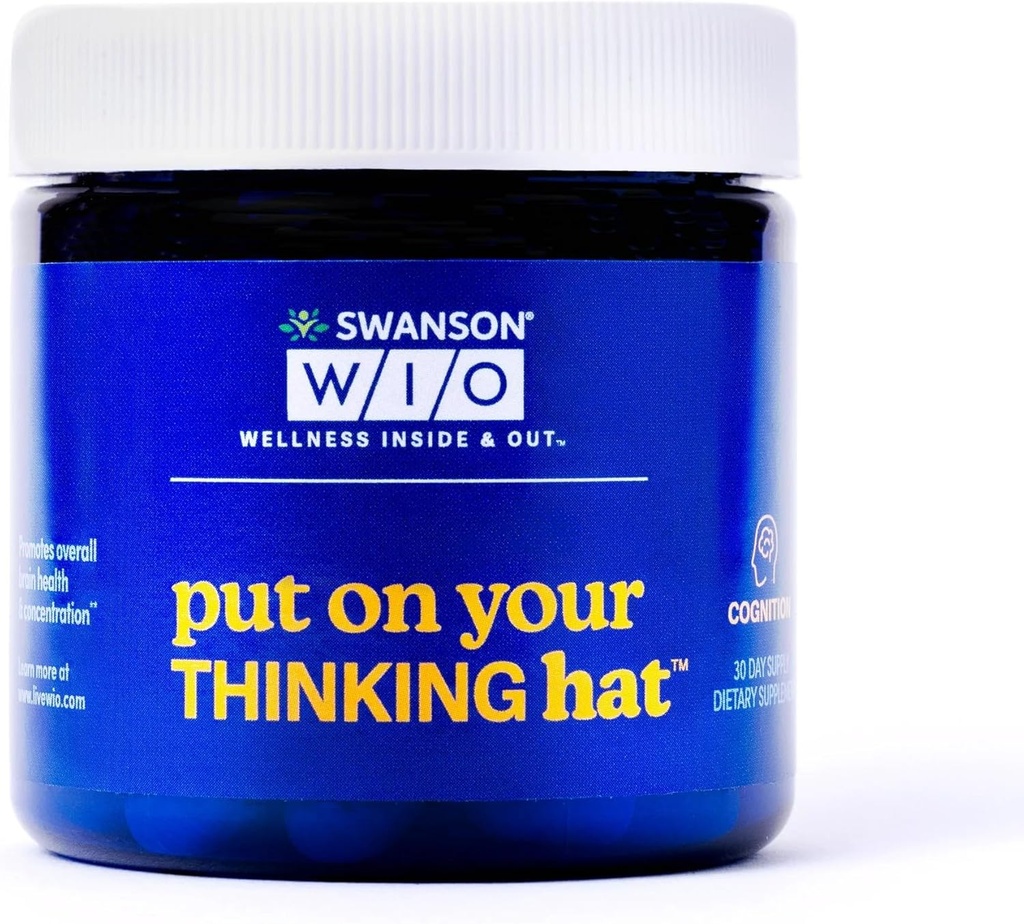 Swanson WIO Setzen Sie auf Ihr Denken Hut Gehirn Gesundheit, Konzentration, besser Fokus, Ginkgo Biloba + Neurofactor Kaffee Obst, Vegan, Non-GMO, Wellness, 30 Veggie Kapseln (30-Tage Versorgung)