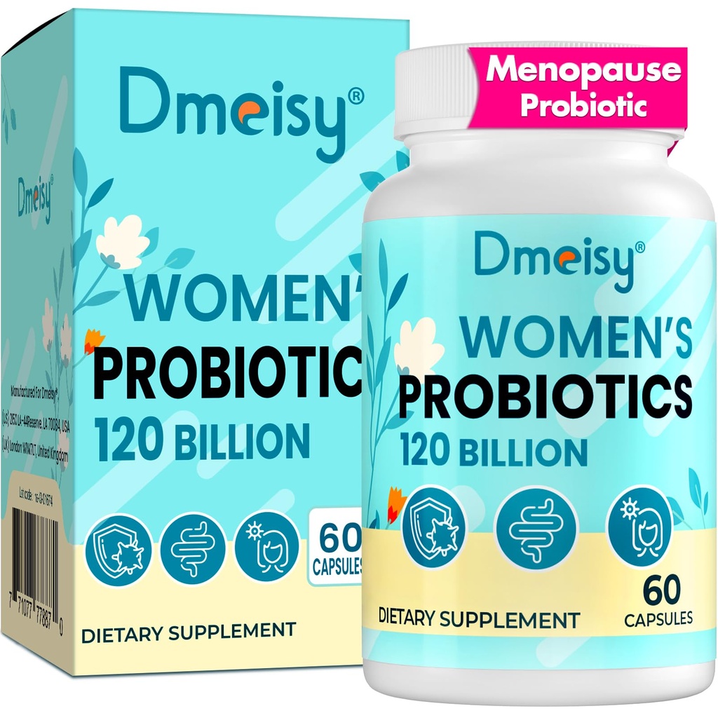 Menopauza kiegészítők nők számára, 120 milliárd CFU probiotikum, 13- in1 Gyógynövények probiotikumok komplexum, Menopauza megkönnyebbülés, hormonegyensúly, hőhullámok, éjszakai izzadás, hangulatváltozás, puffadás és immunitás - 60 kapszula