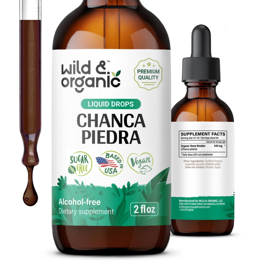 Wild & Organic Chanca Piedra Liquid Extract Drops - Steinbrecher für Nierensteine & Gallenblase Unterstützung - Kräuter-Tinktur für Urinary Tract Well-Being - Vegan, Zucker & Alkoholfrei - 2 fl oz