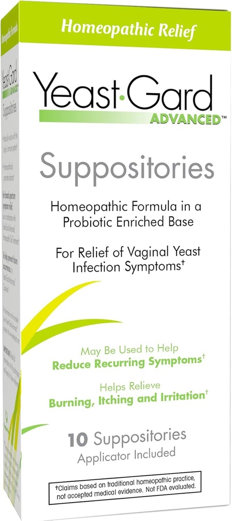 YeastGard Advanced Homeopátiás Yeast Infection Vaginal Suppostaries - 10 Count Box