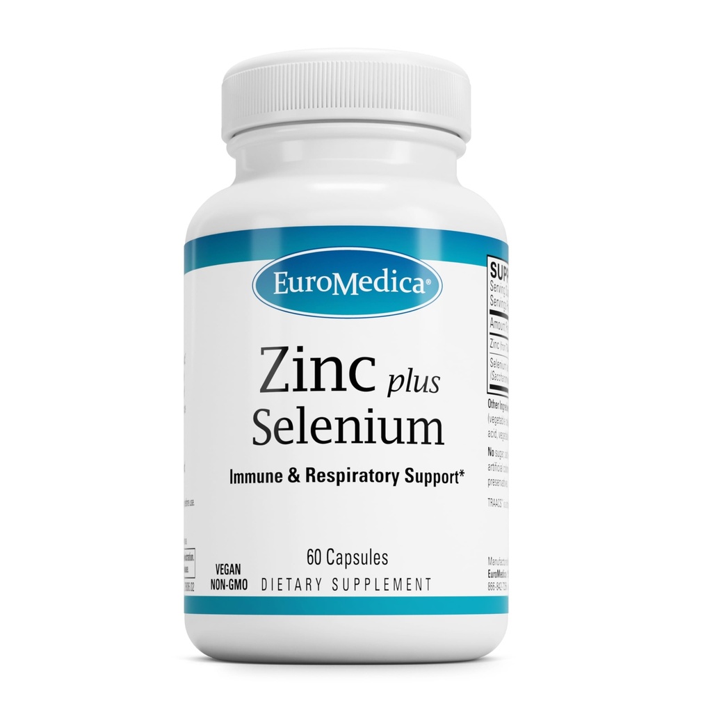 EuroMedica Zinc Plus Selen - Immun- & Respiratory Health Support Supplement - Mineralische Ergänzung mit Zink-Bisglycinat-Chelat - Formel mit Selen für zelluläre Gesundheitsunterstützung - 60 Kapseln