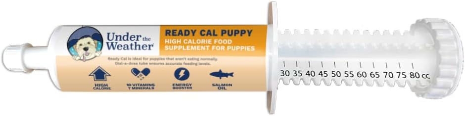 Unter dem Wetter Pet | Ready Cal für Welpen 80cc | High Calorie Welpen Nahrungsergänzung | Welpen Gewicht Gainer und High Calorie Booster | 10 Vitamine, 7 Mineralien & Omega Fettsäuren