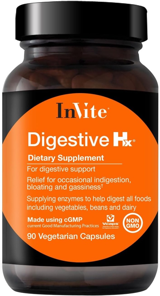 Invite Health Digestive Hx® - Verbessert Verdauung und Angebote Entlastung für okziale Verdauung, Bloating und Gas - Enthält Pankreasenzyme, Pepsin und Betain HCL - 90 Vegetarische Kapseln (2-Pack)