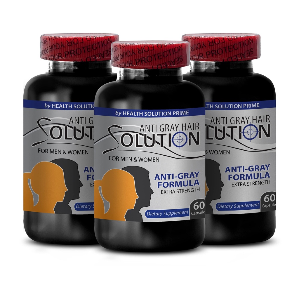 Vitamin b6 pantothenic Acid - Anti Gray Hair Solution - Gray Hair Reversal for Men and Women, Hair Supplement for Women, Natural Hair Color, biotin Supplement for Hair, Saw Pametto, 3 Bot 180 Caps