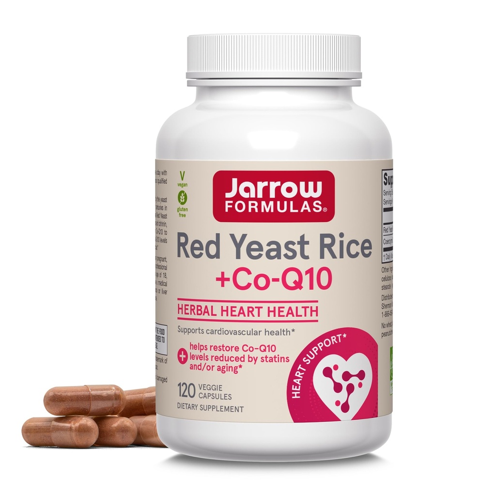 Jarrow Formulas Red Yeast Rice 1200 mg & Co-Q10 100 mg Per Serving - 120 Veggie Caps - 60 Servierungen - Kräuterherz Health Nahrungsergänzung - Unterstützt Herz-Kreislauf- &amp; Herzgesundheit - Vegan