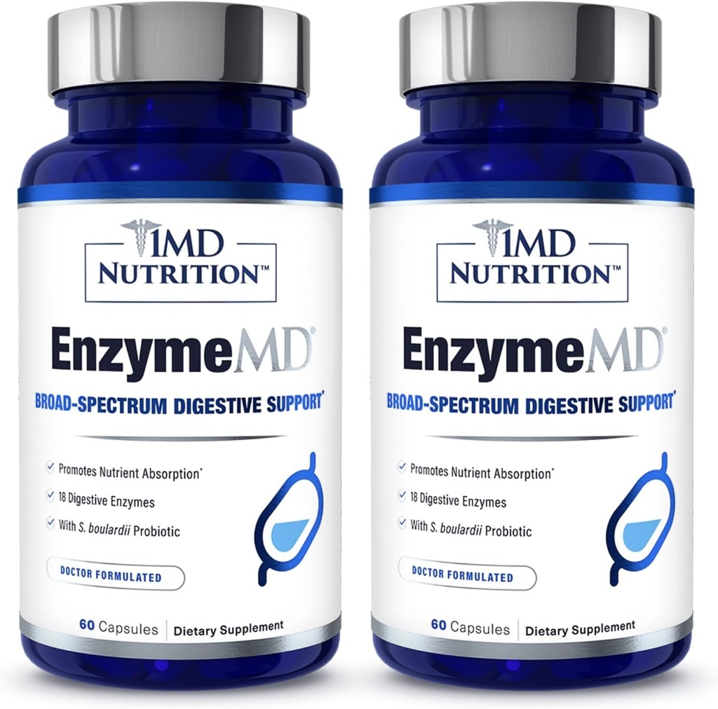1MD Nutrition EnzimemD - Digitális Enzimek Kiegészítés - Doktor Formulált 124; 18 Plant-alapú Enzimek - Gáz & Bloating Support
