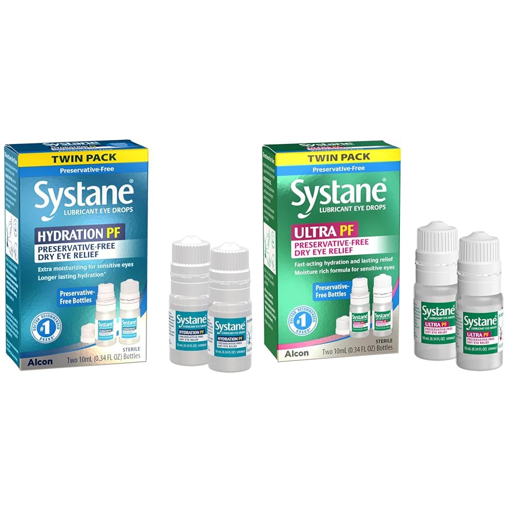 Systane Hydration Multi- Dose Preservative- Free Eye Drops Dry Eye Relief Twin Pack (2x10ml) & Ultra Multi- Dose Preservative- Free Eye Drops Twin Pack (2x10ml)