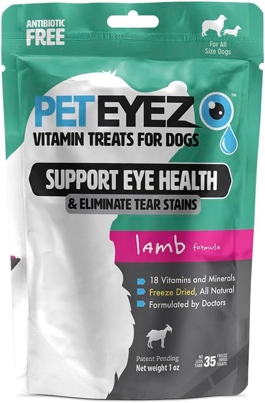 PetEyez Tear Stain Remover Vitamin Treats für Hunde - Unterstützung Eye Health & Reduce Itching & Tear Stain Buildup - 100% Natürliche Hundebäume mit Superfoods, Antioxidantien & Nährstoffe - Lamb Flavor - 1oz