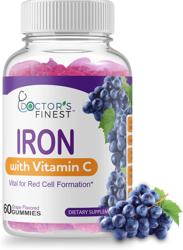 Ärzte Bestellungen Eisen 10mg Vitamin C Gummie, Vegetarische GMO-freie Glutenfreie, große Verkostung natürlicher Trauben Geschmack Gummy Vitamine, Nahrungsergänzung, Rote Zellbildung, für Erwachsene und Kinder, 60 Gummie