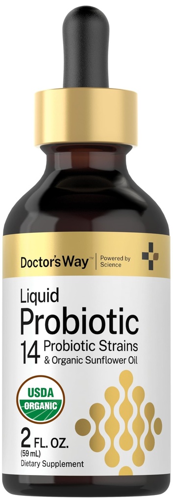 Doctor 's Way Liquid Probiotic, 124; 2 fl oz, 124; 14 Probiotic Strains Organic Sunflower Oil, 124; Non-GMO Supplement