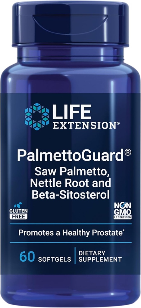 Life Extension PalmettoGuard® Saw Palmetto, Nettle Root und Beta-Sitosterol, unterstützt gesunden Prostata-Funktion & Hormone Metabolismus, 160 mg Saw Palmetto für Männer, Glutenfrei, Non-GMO, 60 Softgels