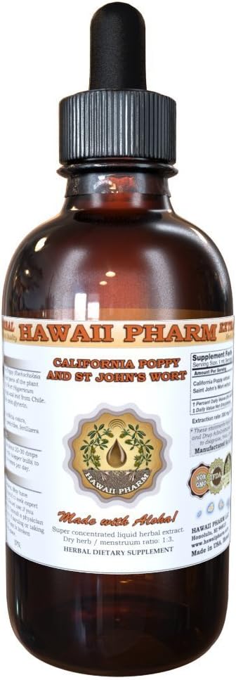 HawaiiPharm California Poppy and St John's Wort Liquid Extract, Organic California Poppy (Eschscholzia Californica) und St John's Wort (Hypericum Perforatum)