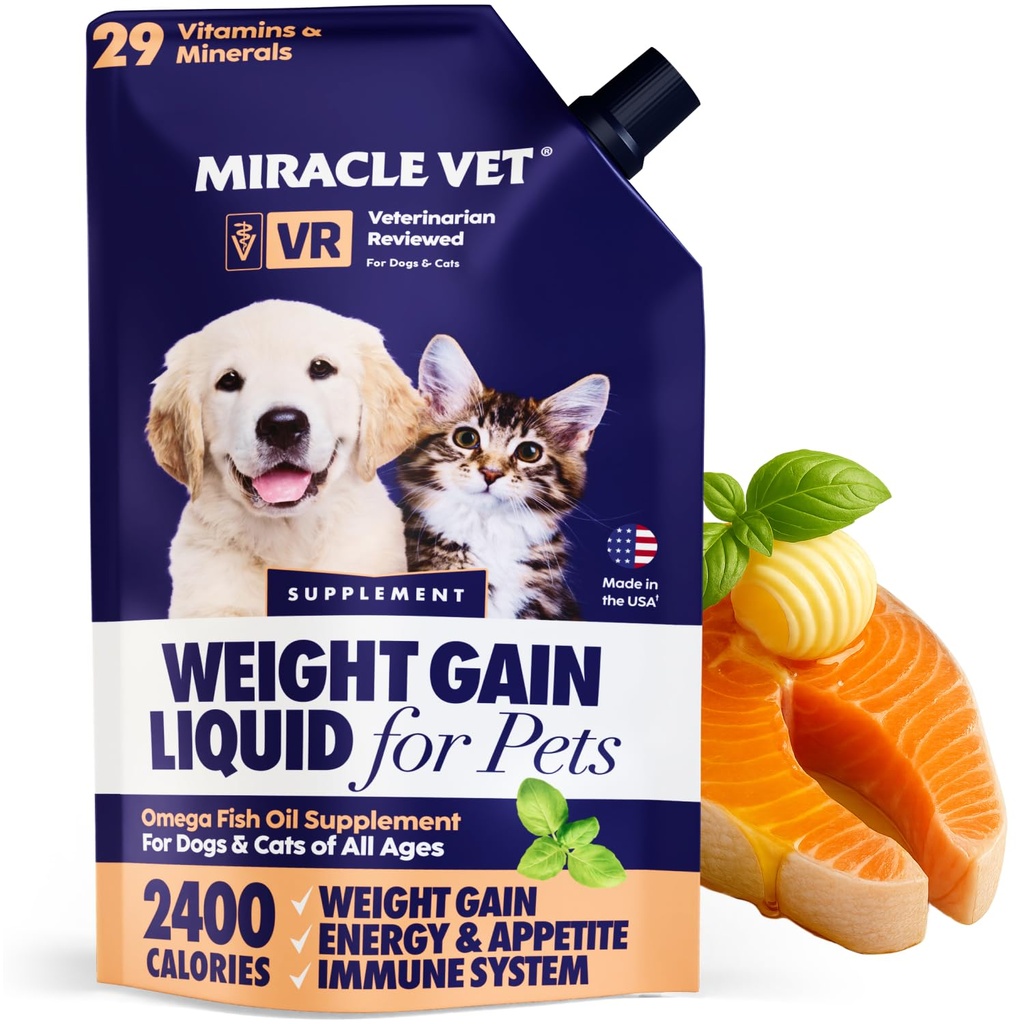 Miracle Vet High-Calorie Gewicht Gainer für Hunde & Katzen - Multivitamin Nahrungsergänzung Gel, Omega Fish Oil, Calcium - Welpen, Senior, Prenatal Katze & Hunde Vitamine, Nahrungsergänzungsmittel für Gewichtszunahme