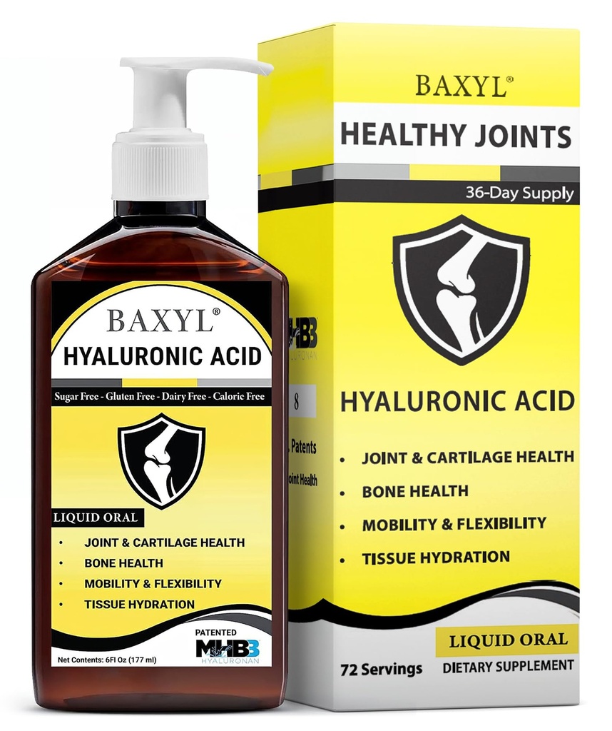BAXYL® - Flüssige Hyaluronsäure für Joint Relief Supplement (Vegan, Glutenfrei, Non-GMO, patentiertes Oral MHB3) | 6 Oz, 36 Tage Versorgung