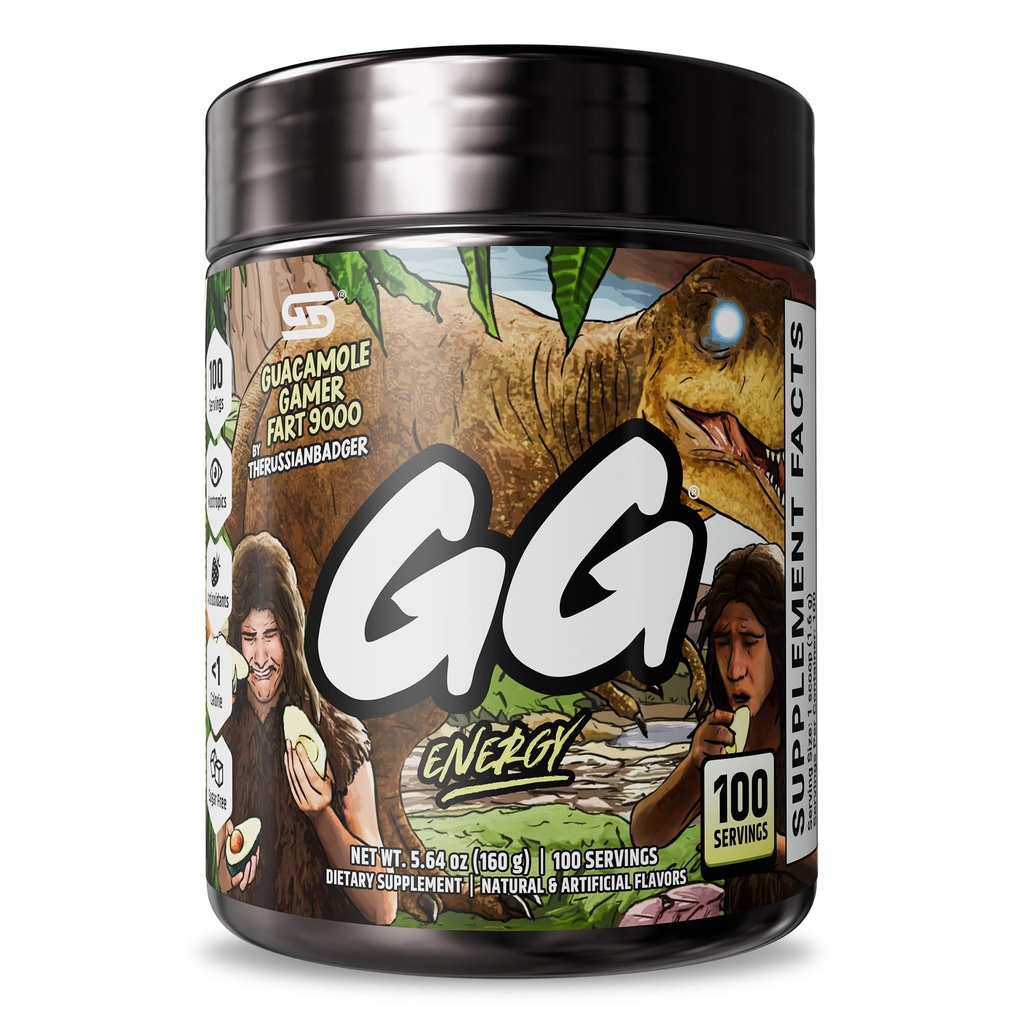 Gamer Supps GG® Energy - Guacamole Gamer Fart 9000 von TheRussianBadger (100 Servings) - Keto Friendly Gaming Energy und Nootropic Blend, Sugar Free + Organic Caffeine + Vitamins, Powder Drink