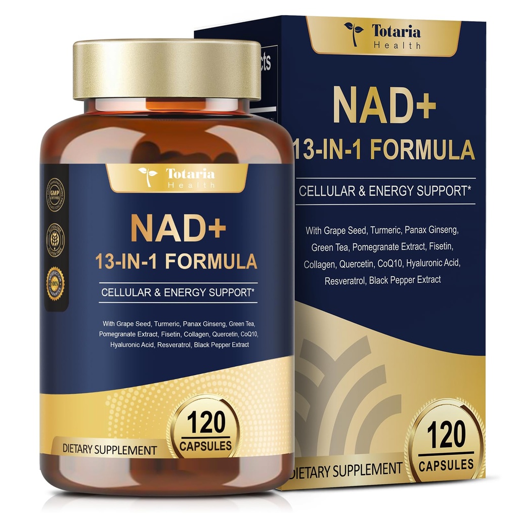 Totaria NAD Ergänzung für Frauen Männer mit Nikotinamid Riboside Resveratrol,Quercetin, Betaine Boost NAD+ NAD Plus Ergänzung für Anti-Aging, Energie, Immun, Fokus 120 Kapseln