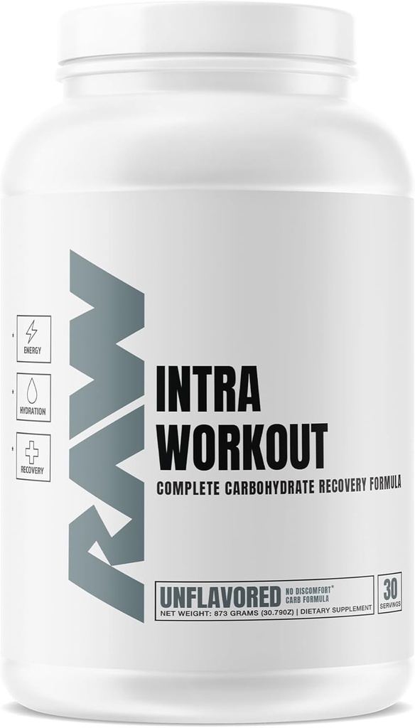 RAW Intra Workout Supplement Pulver, Unflavored - Intra-Ergänzung für Hydration, Mental Fokus, Energie, & Workout Erholung - Intra Workout-Pulver, das Leistung und Ausdauer erhöht - 30 Portionen