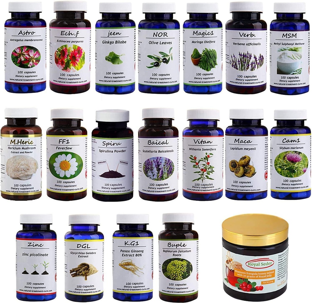 Hekma Center kiegészítők csomag MS - 18 Gyógynövény & Sidr Méz Royal Jelly - 100% Természetes, Tiszta Organikus - Vegan - kiegészítők M.S