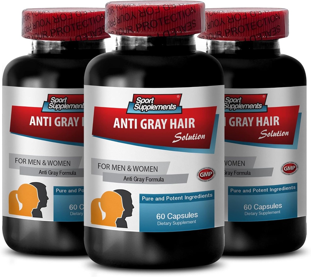 Folic Acid Pills - Anti-Gray Hair Solution - Chlorophyll Pillen, Gray Hair Vitamins, Pantothenic Acid, Nettle, Haarfarbe Vitamine, Unterstützung Natürliche Haarfarbe, Saw Palmetto, (3 Flaschen - 180 Kapseln)