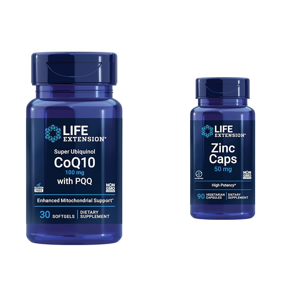 Life Extension Super Ubiquinol CoQ10 mit PQQ, CoQ10, PQQ, Shiilajit, Herzgesundheit & Zinkkappen, Zink 50 mg, Zink Citrat, Unterstützung der Immunabwehr des Körpers