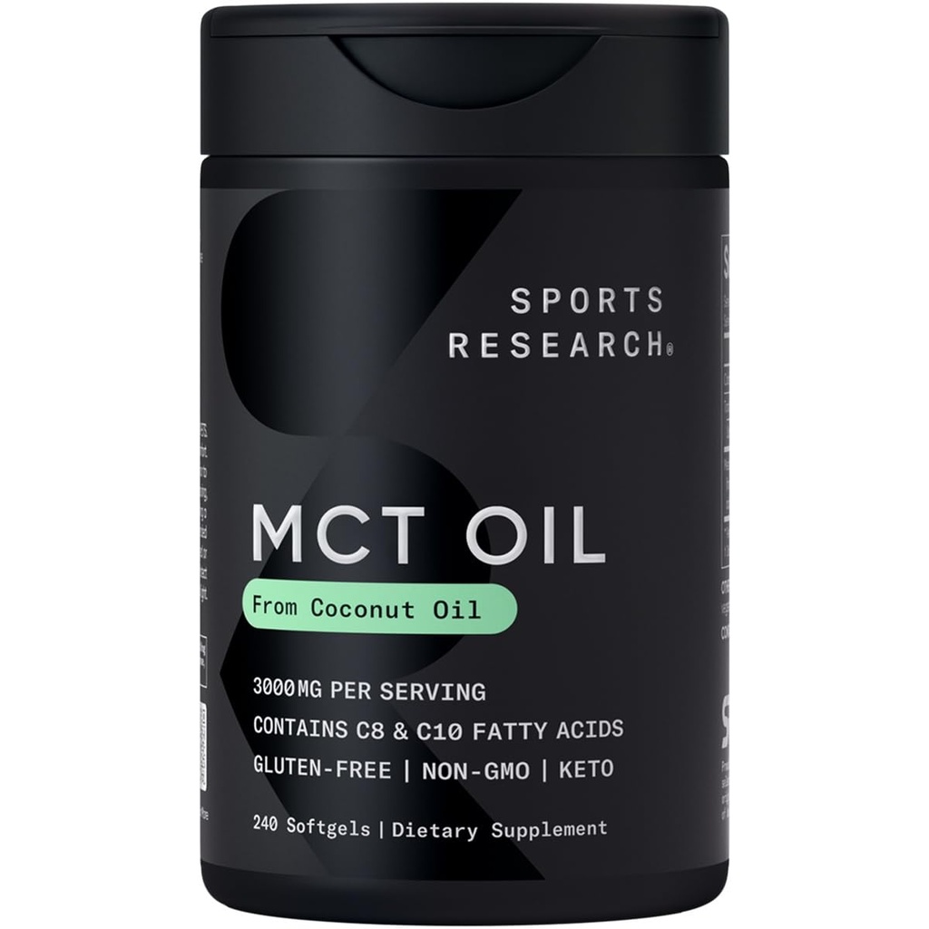 Sports Research Keto MCT Oil Pills from Cobashial Oil, 124; Keto Fuel for The Brain & Body - Non-GMO Verified, Soy & Gluten Free Liquid Softgels (240 Count)