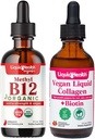 LIQUIDHEALTH Organic Methyl B12 5000mcg Vitamin Drops mit Tart Cherry Juice & 100% Vegan Pflanzenbasierte Collagen Plus Biotin Drops - Natürliche Energie Boost, verbessern Fokus, Haar- und Nagelwachstum, Hautgesundheit