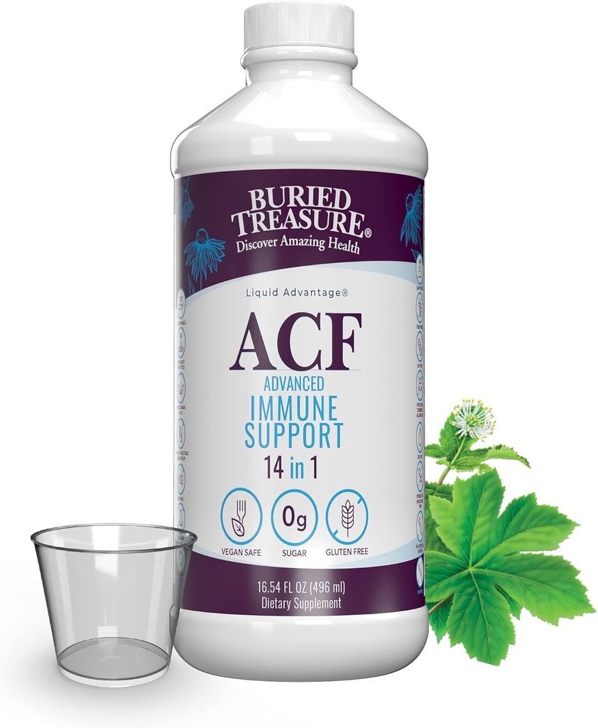 Elásott kincs ACF Immune Support - 16 oz, 16 Servings, C-vitamin, Elderberry, Cink, folyékony immunbooster Vitaminokkal és ásványokkal w / Dose Cup