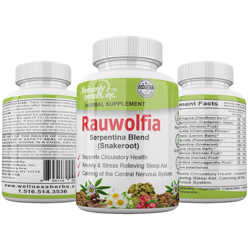 Rauwolfia Serpentina Blend (Snakeroot), 1000mg pro Servieren - Organic Herbal Supplement - Ayurvedic Herb & Natural Remedy -Supports Circulatory Health, Cardiovascular Health Aid– 60 Ct.