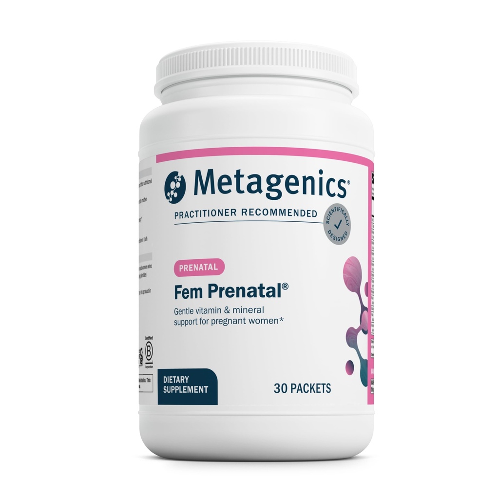 Metagenics Fem Prenatal - Prenatal Vitamin & Mineral Packs with Folate, Choline, Iron & Biotin - Supports Fetal & Brain Development - Non-GMO, Gluten-Free, Dairy-Free - cGMP Certified - 30 Packets