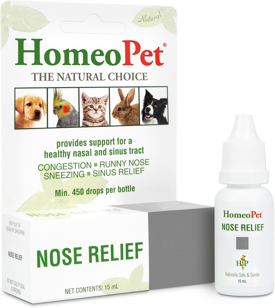 HomeoPet Nose Relief, sichere und natürliche Sinus Ergänzung für Katzen, Hunde und andere kleine Tiere, 15 Milliliters