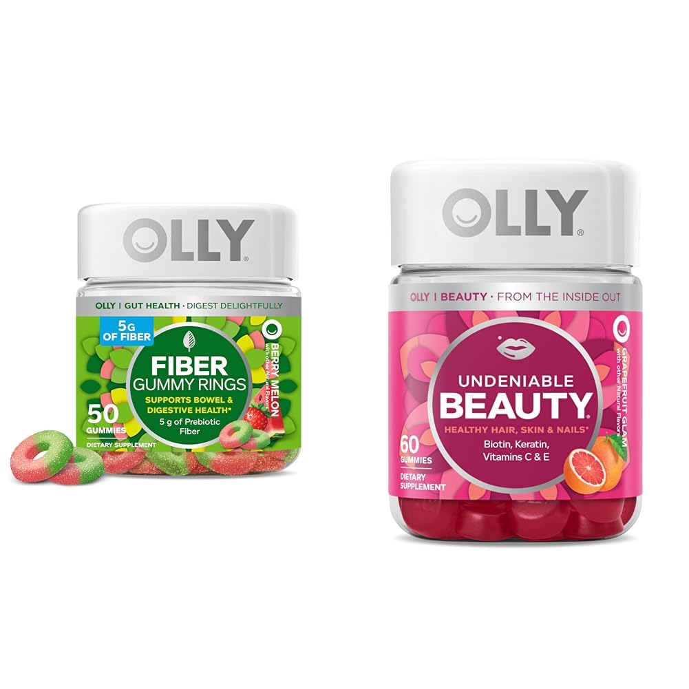 OLLY Fiber Gummy Ringe, 5g Prebiotic Fiber, FOS (Fructo-Oligosaccharide), Verdauungsunterstützung & Undeniable Beauty Gummy, für Haare, Haut, Nägel, Biotin, Vitamin C, Keratin, Kaubare Ergänzung