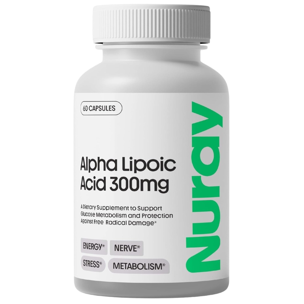 Nuray Alpha Lipoic Acid 300mg - Antioxidante Ergänzung für gesundes Altern, unterstützt Energieproduktion, Proper Nerve Funktion, Stoffwechsel - 60 vegetarische Kapseln, Glutenfreie Nahrungsergänzung