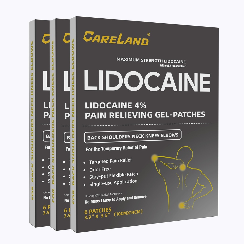 CARELAND Lidocaine Gel Patch, 18 Count Maximum Strength Pain Patches für Muskelentlastung in Neck Knie Rücken und Schultern Unscented Numbing Patch für beruhigende Nerves, Gelenke