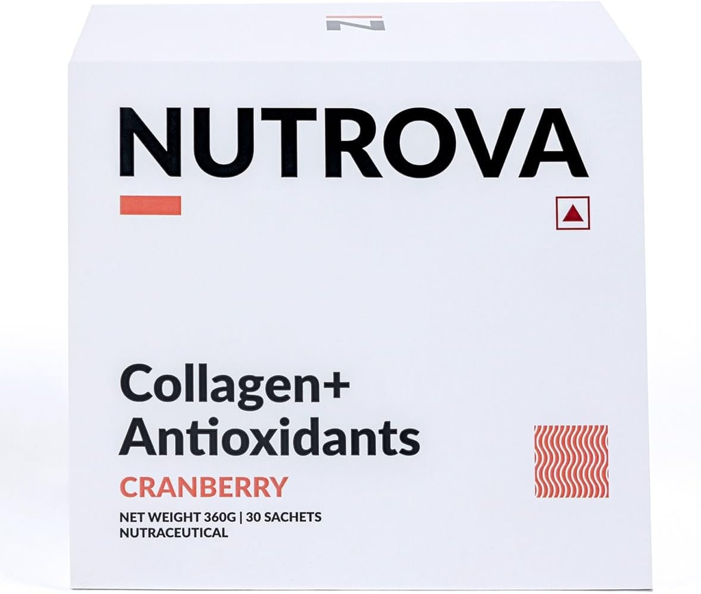 NUTROVA Collagen+Antioxidants Supplement - von Marine Collagen Pulver für Männer und Frauen,Erhöht Haut Hydration,Erhöht Hautschäden,Unterstützt gesunde Haut,Hair & Nails,Cranberry, 1 Graf,30 Servierungen