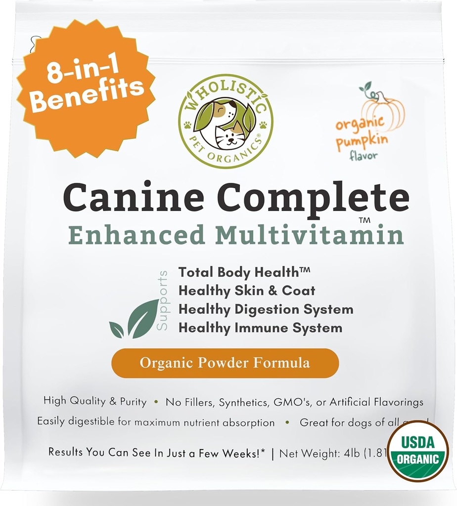 Wholistic Pet Organics Canine Complete - Dog Multivitamin Powder - 4 Lb - Tägliche Hunde-Vitamine und Ergänzungen für hausgemachte Lebensmittel - Immunsystem, Haut, Fleisch & Gesamtgesundheit - Kleine und große Zucht