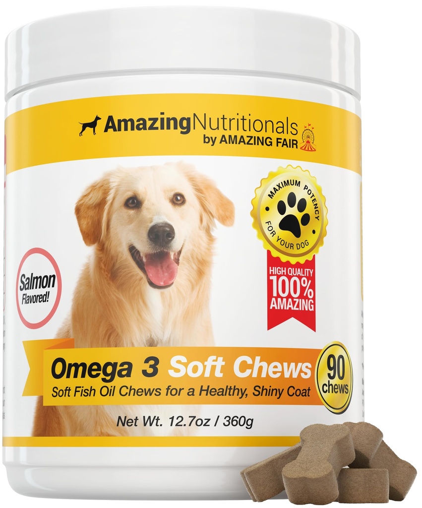 Amazing Omega 3 kutyáknak - Omega 3 Fish Oil for Dogs Supplement for Itchy Skin Relief for Dry Skin and Hot Spots and Shedding Coat with EPA and DHA Fatty Acids - 90 Salmon Soft Chews