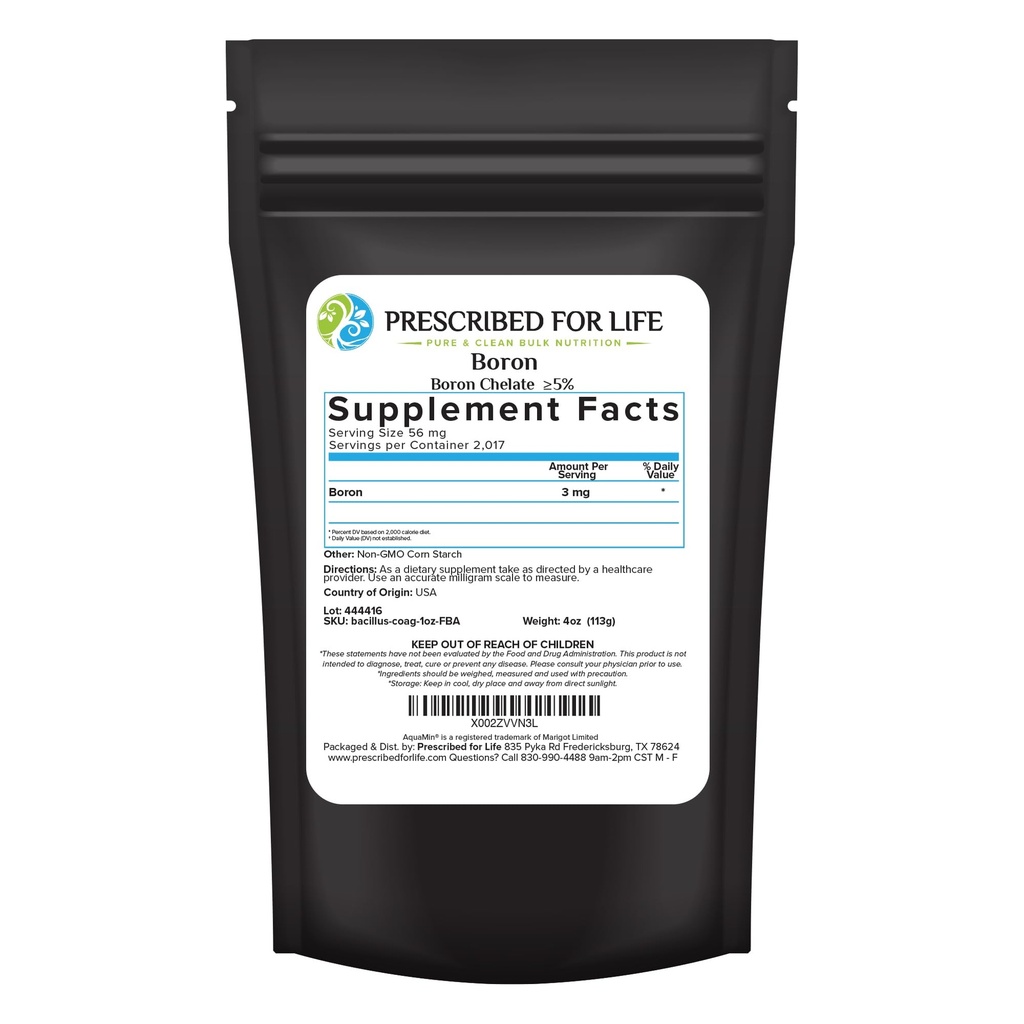 Verfasst für Leben Boron Chelate 5% Pulver, natürliche Boron Ergänzung für Männer und Frauen, Glutenfrei, Vegan, Non GMO (113g)