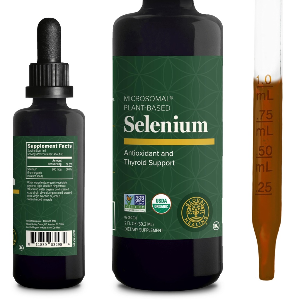 Global Healing Center - Selen 200mcg, Selen Supplement Drops mit organischen Inhaltsstoffen, Antioxidantien für Schilddrüsen- und Immununterstützung, Nicht-GVO & Glutenfrei, für Männer & Frauen - 2 Fl Oz
