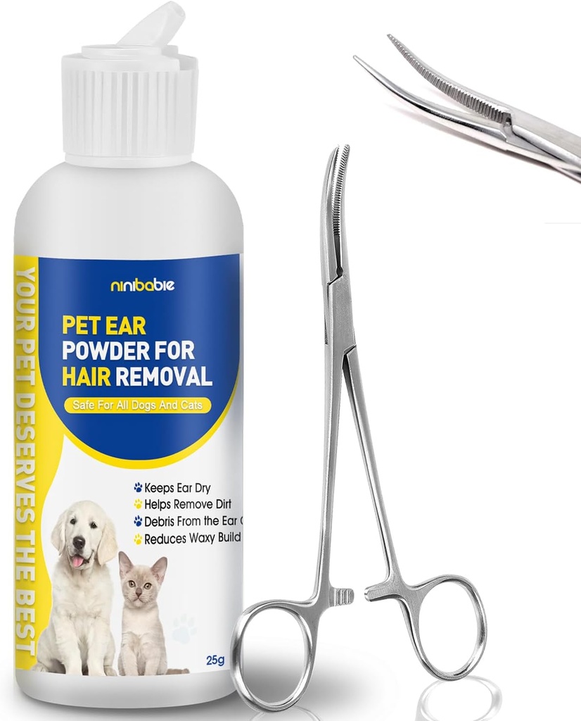 Fül Por kutyák számára Pufferelés, kutya fül fertőzés kezelése 5.5 Inch Tweezers görbült, eltávolított fül hajpor, Soothes Itchy Fülek és könnyített karcolás