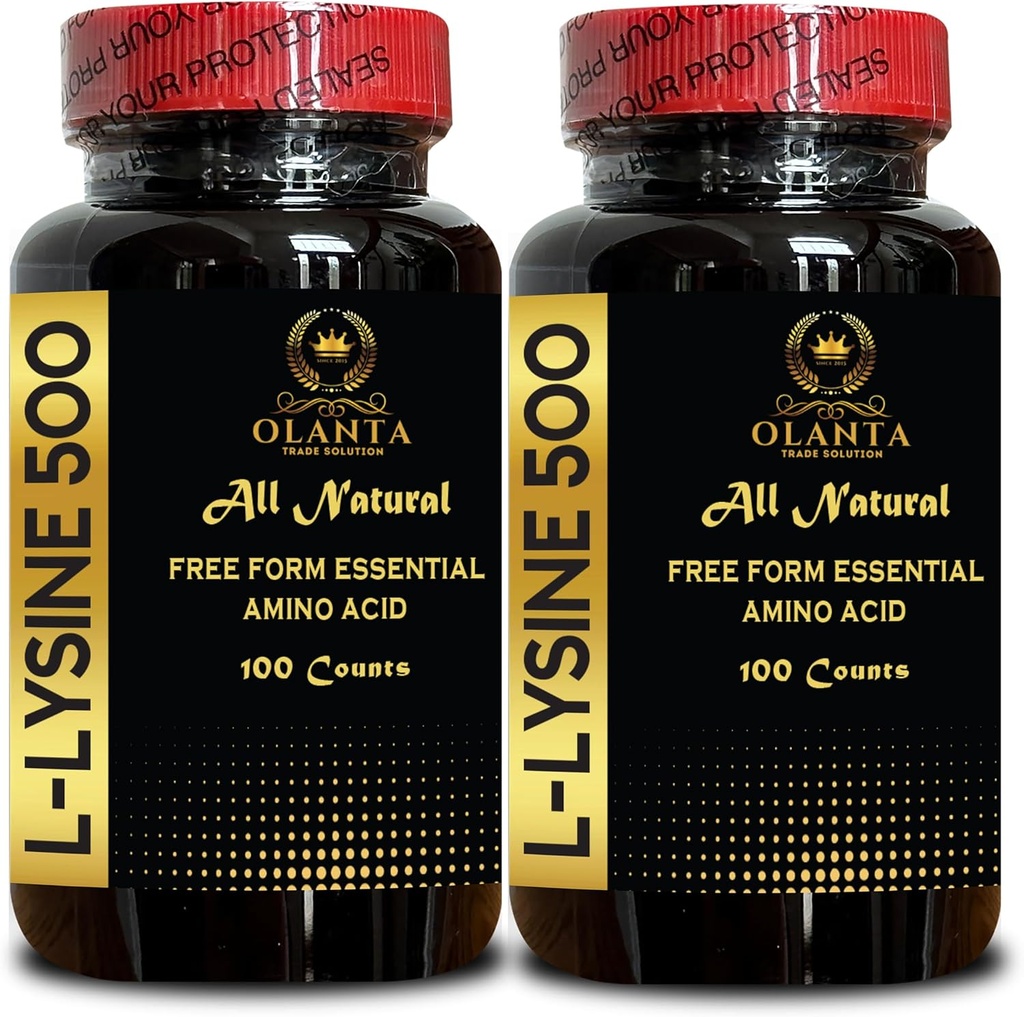 L-LYSINE 500 - Aminosäure-Vitamin-Ergänzung, Menopause Energie-Ergänzungen für Frauen, kostenlose Form Aminosäuren ergänzen, fördert Integrität der Haut und Lippen - 2 Flaschen 200 Zähler