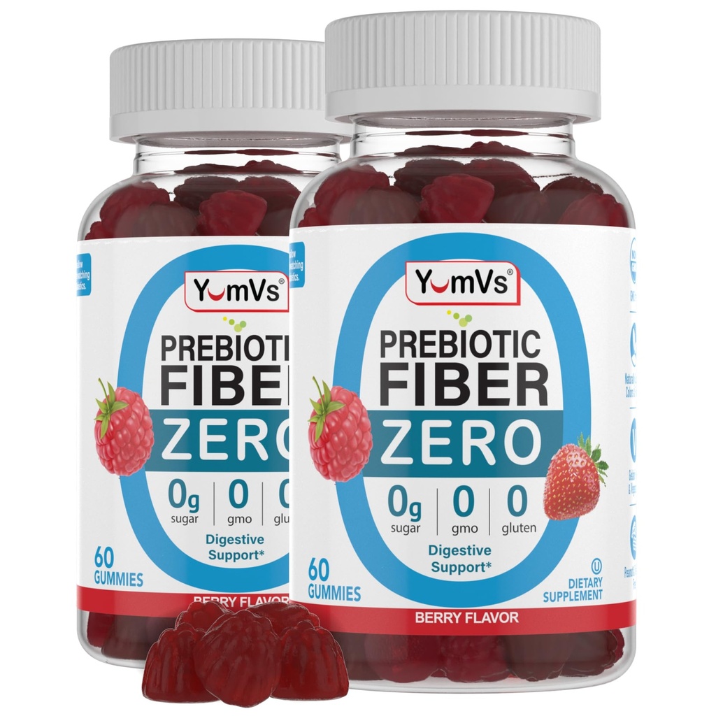 YumVs Sugar Free Prebiotic Fiber Gummis für Erwachsene und Kinder - Berry Flavor - Kosher Halal 4g High Fiber Supplement für Damen und Herren - Daily Fiber for Digestive Health (60 Count, 2PK)